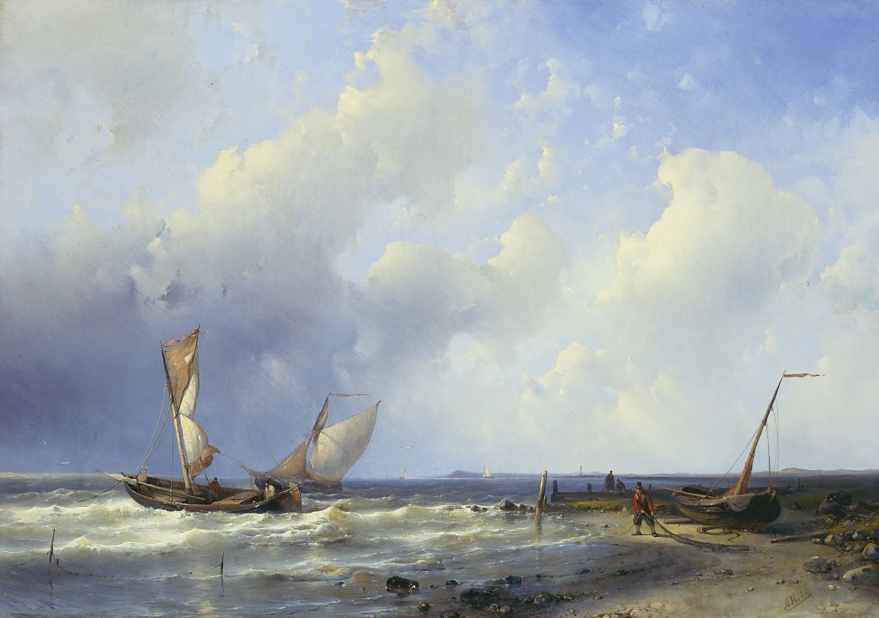 Hulk A.  | Abraham Hulk, Laverende zeilschepen voor de Hollandse kust, olieverf op doek 43,4 x 62,4 cm, gesigneerd rechtsonder