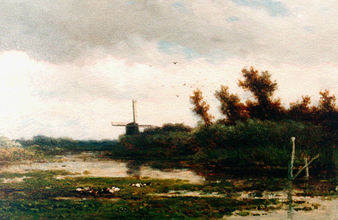 Roelofs W. | Willem Roelofs, Polderlandschap, olieverf op paneel 21,0 x 34,0 cm, gesigneerd linksonder Roelofs W. | Willem Roelofs, Polderlandschap, olieverf op paneel 21,0 x 34,0 cm, gesigneerd linksonder
