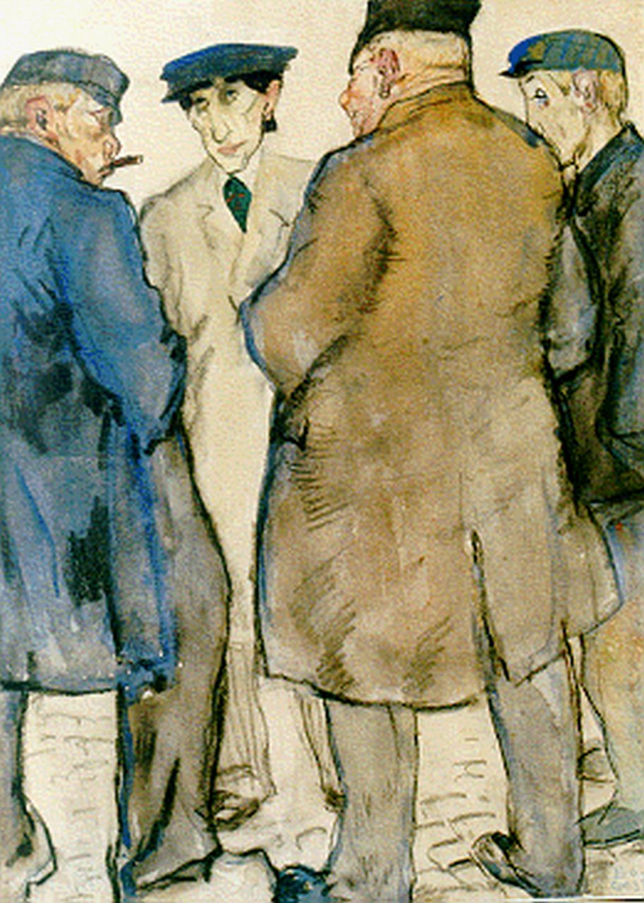 Gestel L. | Leendert 'Leo' Gestel, Vier handelaren op de veemarkt in Woerden, gemengde techniek op papier 32,0 x 24,0 cm, gesigneerd rechtsonder en gedateerd '09 Gestel L. | Leendert 'Leo' Gestel, Vier handelaren op de veemarkt in Woerden, gemengde techniek op papier 32,0 x 24,0 cm, gesigneerd rechtsonder en gedateerd '09