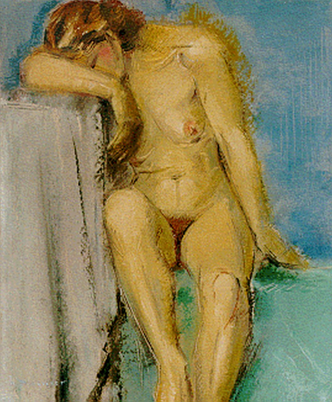 Pinguenet H.  | Henri Pinguenet, Zittend naakt, olieverf op paneel 47,1 x 38,8 cm, gesigneerd linksonder