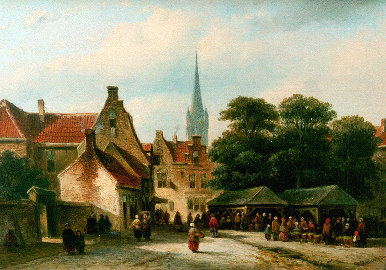 Vertin P.G. | Petrus Gerardus Vertin, Dorpsplein met vele figuren, olieverf op paneel 19,9 x 27,9 cm, gesigneerd rechtsonder Vertin P.G. | Petrus Gerardus Vertin, Dorpsplein met vele figuren, olieverf op paneel 19,9 x 27,9 cm, gesigneerd rechtsonder