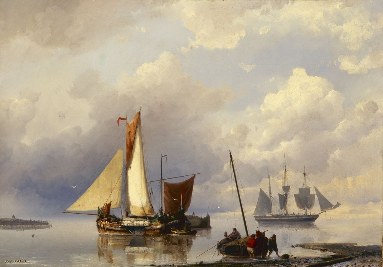 Koekkoek J.H.B. | Johannes Hermanus Barend 'Jan H.B.' Koekkoek, Schepen voor de kust bij kalm weer, olieverf op doek 43,3 x 62,0 cm, gesigneerd linksonder Koekkoek J.H.B. | Johannes Hermanus Barend 'Jan H.B.' Koekkoek, Schepen voor de kust bij kalm weer, olieverf op doek 43,3 x 62,0 cm, gesigneerd linksonder