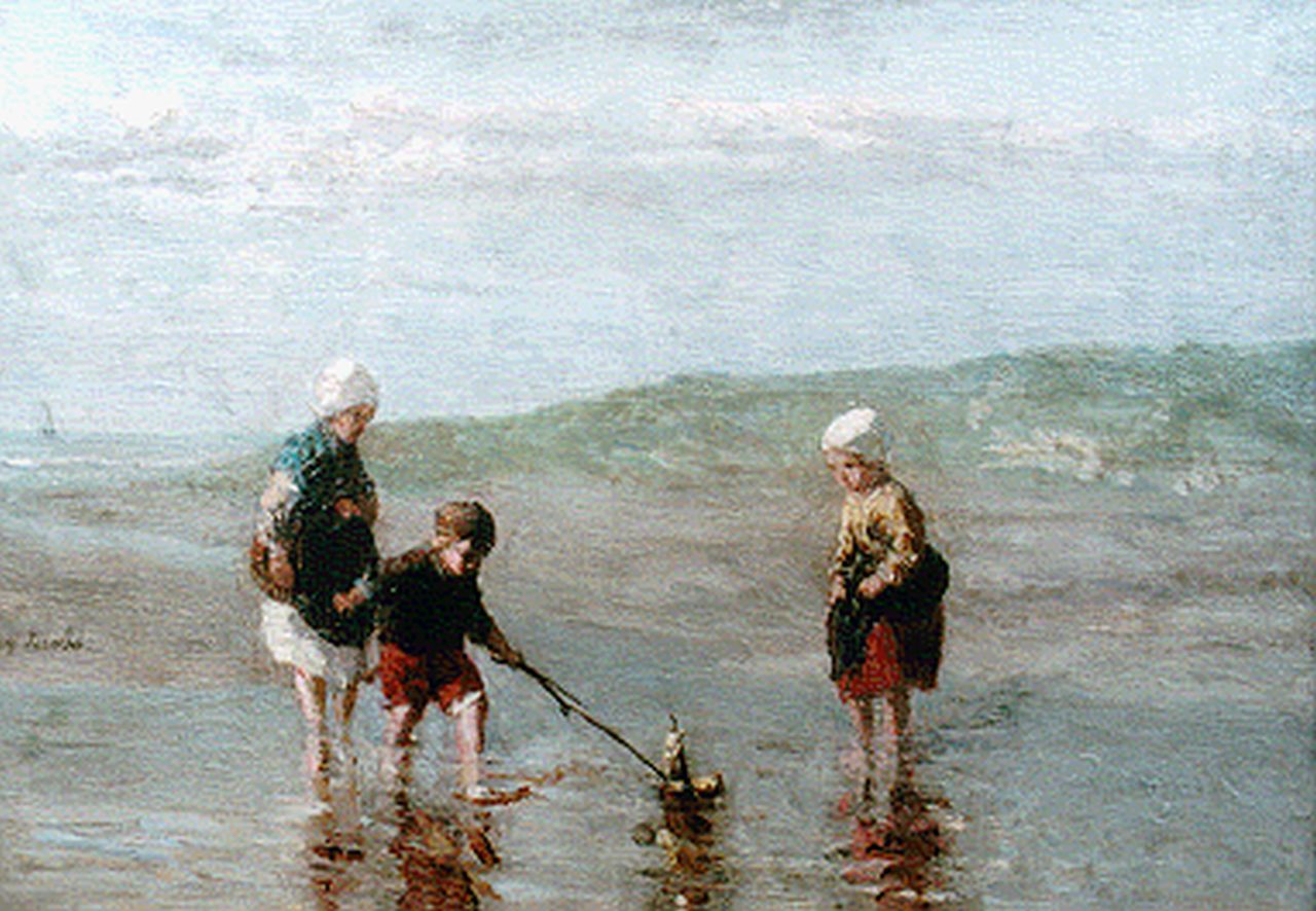 Israëls J. | Jozef Israëls, Bootje varen, olieverf op paneel 20,6 x 29,0 cm, gesigneerd l.i.h.m. Israëls J. | Jozef Israëls, Bootje varen, olieverf op paneel 20,6 x 29,0 cm, gesigneerd l.i.h.m.