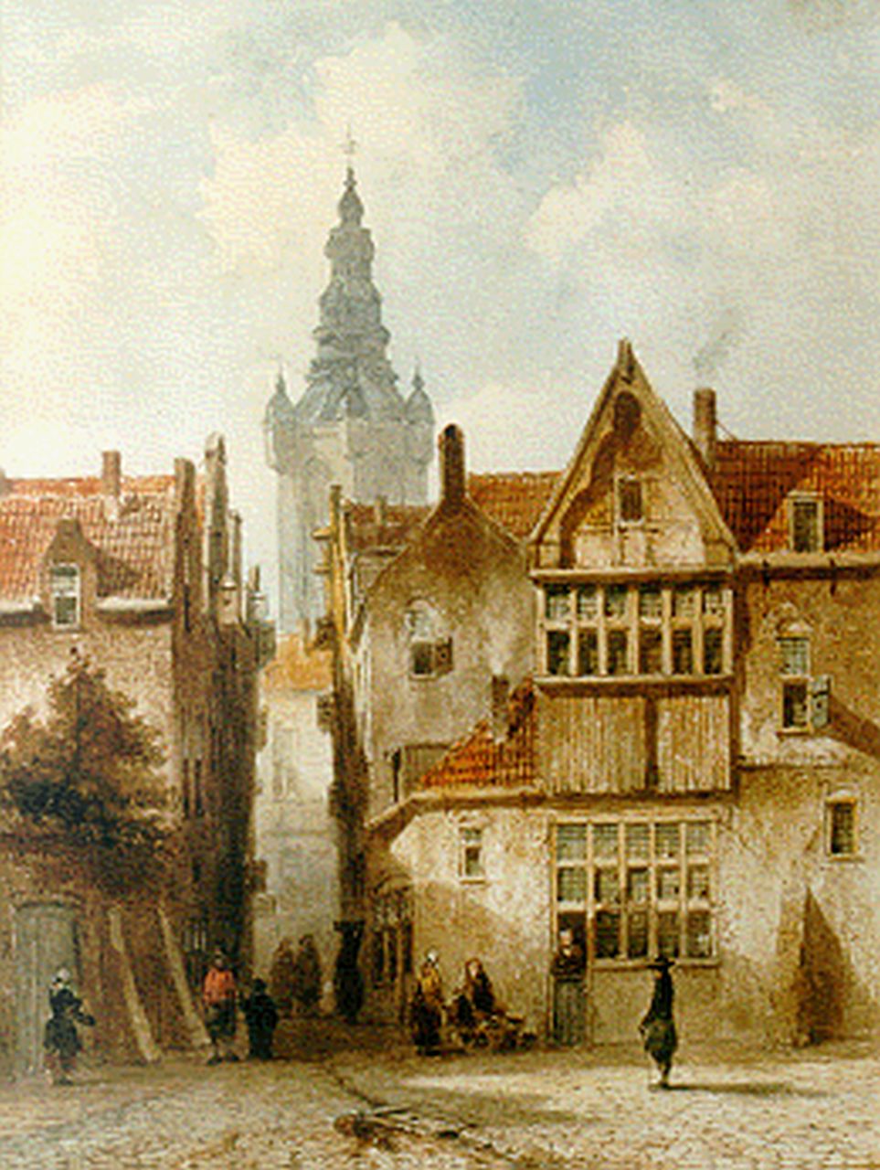 Vertin P.G. | Petrus Gerardus Vertin, Stadsgezicht met figuren, aquarel op papier 35,0 x 26,5 cm, gesigneerd linksonder en gedateerd '51 Vertin P.G. | Petrus Gerardus Vertin, Stadsgezicht met figuren, aquarel op papier 35,0 x 26,5 cm, gesigneerd linksonder en gedateerd '51