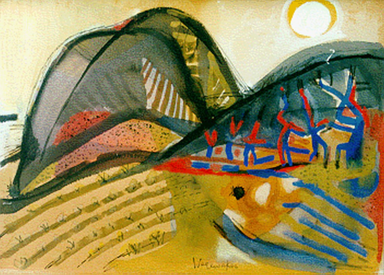 Wagemaker A.B. | Adriaan Barend 'Jaap' Wagemaker, Heuvellandschap, Zuid Frankrijk, aquarel en gouache op papier 34,5 x 47,5 cm, gesigneerd middenonder en te dateren ca. 1950 Wagemaker A.B. | Adriaan Barend 'Jaap' Wagemaker, Heuvellandschap, Zuid Frankrijk, aquarel en gouache op papier 34,5 x 47,5 cm, gesigneerd middenonder en te dateren ca. 1950