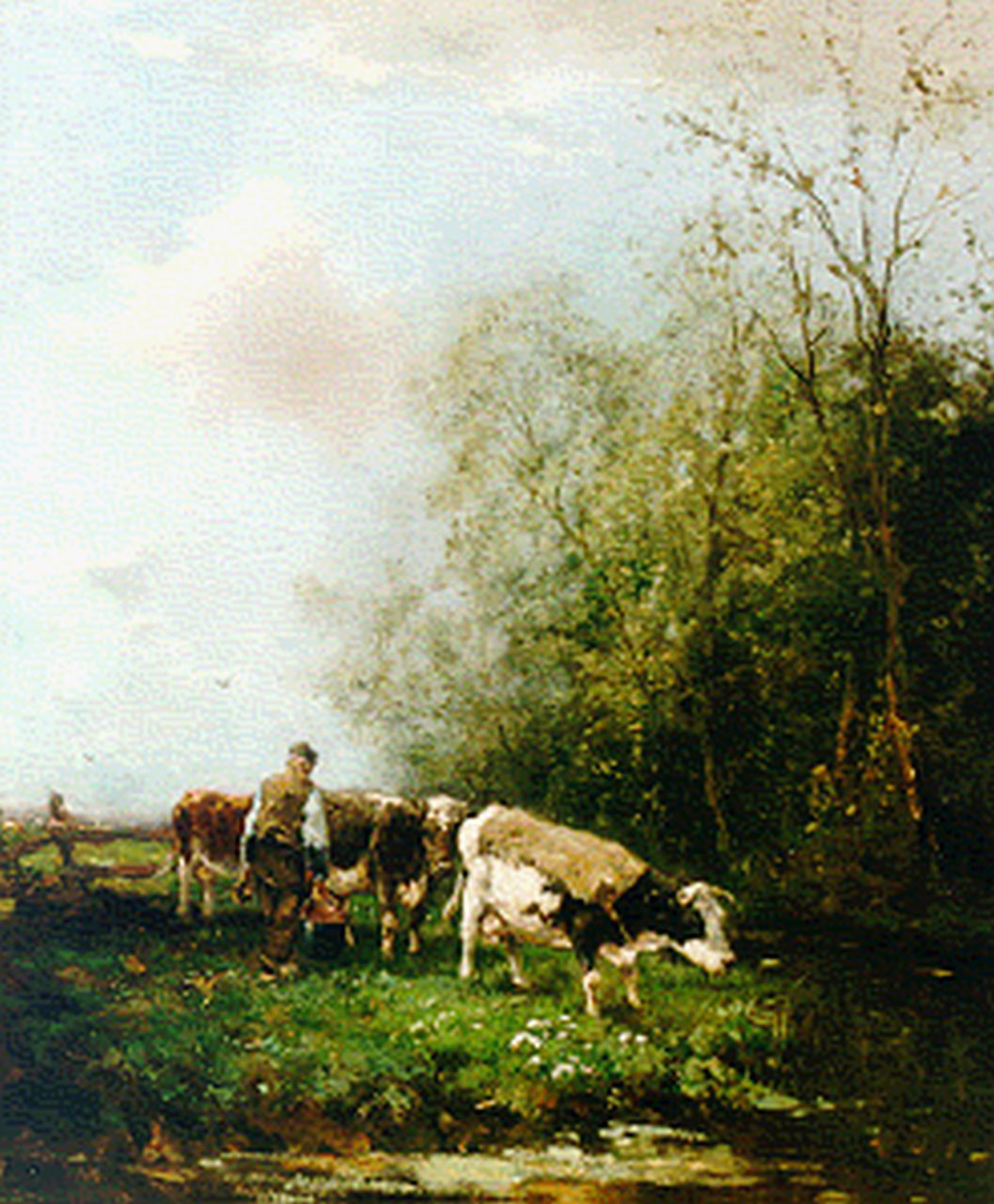 Scherrewitz J.F.C. | Johan Frederik Cornelis Scherrewitz, Boer met zijn koeien aan de slootkant, olieverf op doek 65,5 x 55,3 cm, gesigneerd rechtsonder Scherrewitz J.F.C. | Johan Frederik Cornelis Scherrewitz, Boer met zijn koeien aan de slootkant, olieverf op doek 65,5 x 55,3 cm, gesigneerd rechtsonder