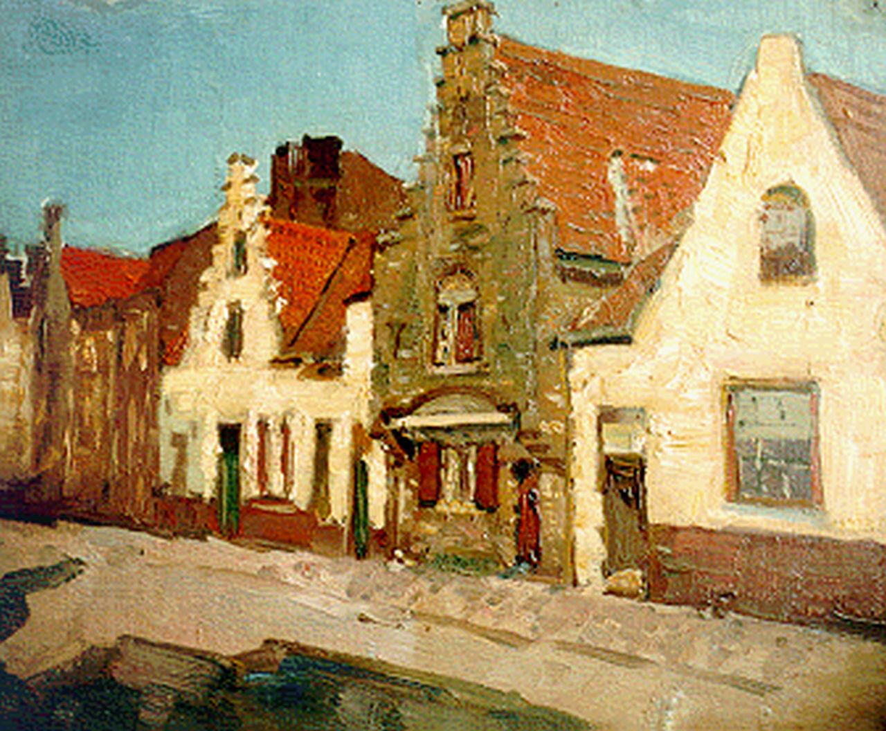 Beek B.A. van | Bernardus Antonie van Beek, Straatje te Brugge, olieverf op paneel 27,4 x 31,7 cm, gesigneerd rechtsonder Beek B.A. van | Bernardus Antonie van Beek, Straatje te Brugge, olieverf op paneel 27,4 x 31,7 cm, gesigneerd rechtsonder