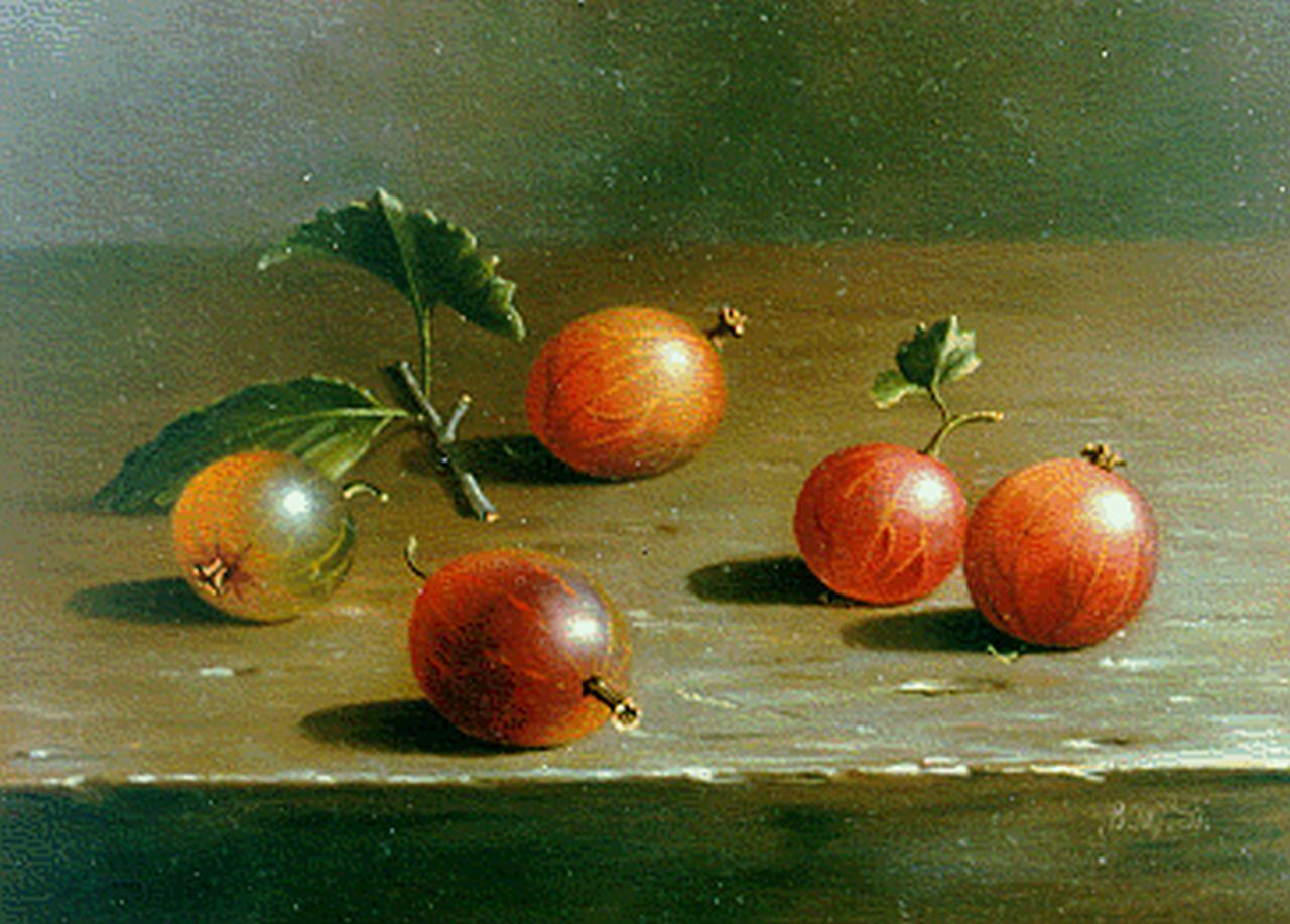 Wanyi B. | Balasz Wanyi, Stilleven van kruisbessen, olieverf op paneel 13,0 x 18,0 cm, gesigneerd rechtsonder ini Wanyi B. | Balasz Wanyi, Stilleven van kruisbessen, olieverf op paneel 13,0 x 18,0 cm, gesigneerd rechtsonder ini