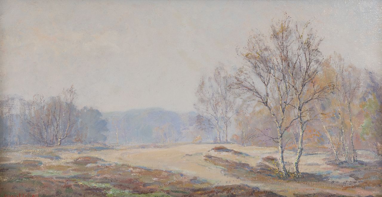 Meijer J. | Johannes 'Johan' Meijer, Nevelige herfstmorgen, olieverf op doek 44,0 x 84,5 cm, gesigneerd linksonder Meijer J. | Johannes 'Johan' Meijer, Nevelige herfstmorgen, olieverf op doek 44,0 x 84,5 cm, gesigneerd linksonder