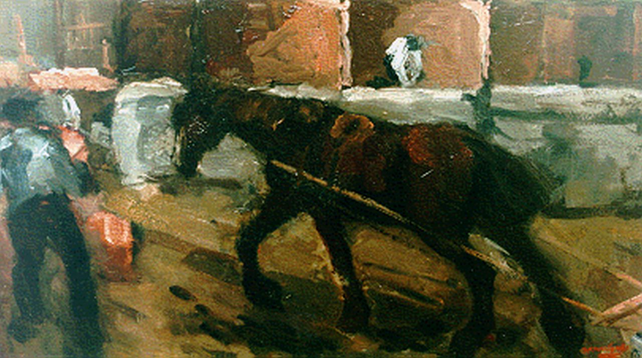 Mackenzie M.H. | Marie Henri Mackenzie, Bouwplaats, olieverf op schildersboard 24,5 x 42,5 cm, gesigneerd rechtsonder Mackenzie M.H. | Marie Henri Mackenzie, Bouwplaats, olieverf op schildersboard 24,5 x 42,5 cm, gesigneerd rechtsonder