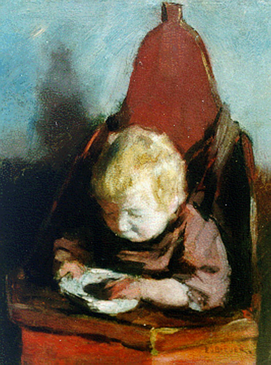 Beever E.S. van | 'Emanuël' Samson van Beever, Het kleine broertje, olieverf op paneel 19,3 x 15,4 cm, gesigneerd rechtsonder
