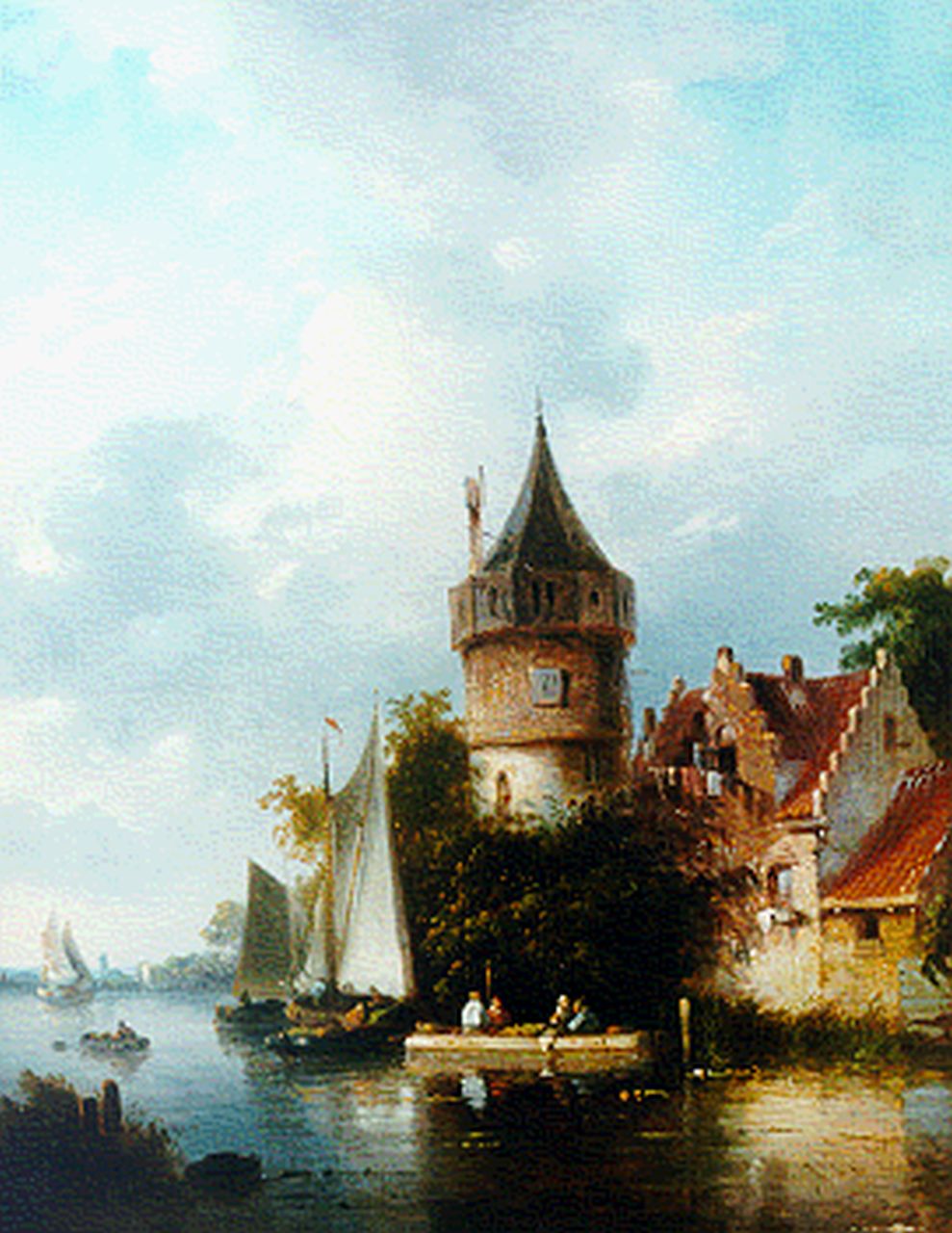 Stok J. van der | Jacobus van der Stok, Bedrijvigheid aan de dorpsrand, olieverf op paneel 27,0 x 21,3 cm, gesigneerd rechtsonder Stok J. van der | Jacobus van der Stok, Bedrijvigheid aan de dorpsrand, olieverf op paneel 27,0 x 21,3 cm, gesigneerd rechtsonder