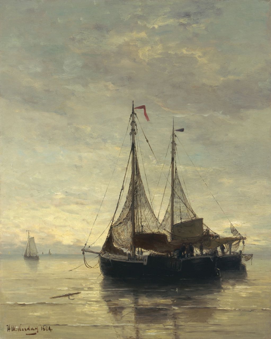 Mesdag H.W. | Hendrik Willem Mesdag, Visserschepen voor anker, olieverf op doek 71,0 x 57,0 cm, gesigneerd linksonder en gedateerd 1884 Mesdag H.W. | Hendrik Willem Mesdag, Visserschepen voor anker, olieverf op doek 71,0 x 57,0 cm, gesigneerd linksonder en gedateerd 1884