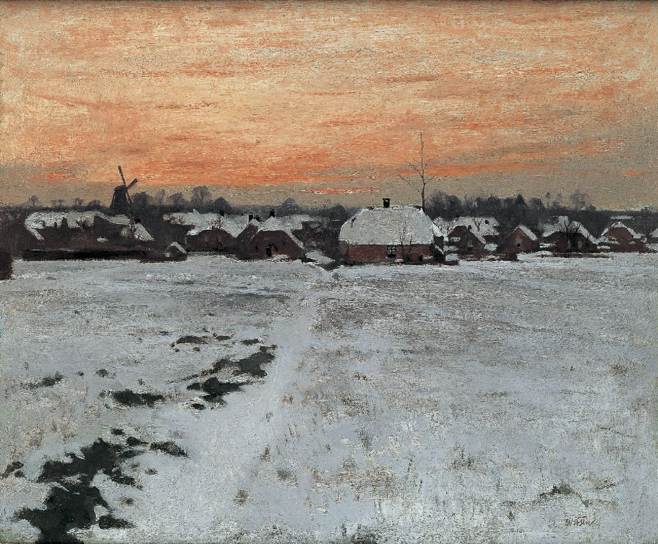 Witsen W.A. | 'Willem' Arnold Witsen, Winteravond in Ede, olieverf op doek 45,0 x 54,0 cm, gesigneerd rechtsonder en te dateren ca. 1895 Witsen W.A. | 'Willem' Arnold Witsen, Winteravond in Ede, olieverf op doek 45,0 x 54,0 cm, gesigneerd rechtsonder en te dateren ca. 1895