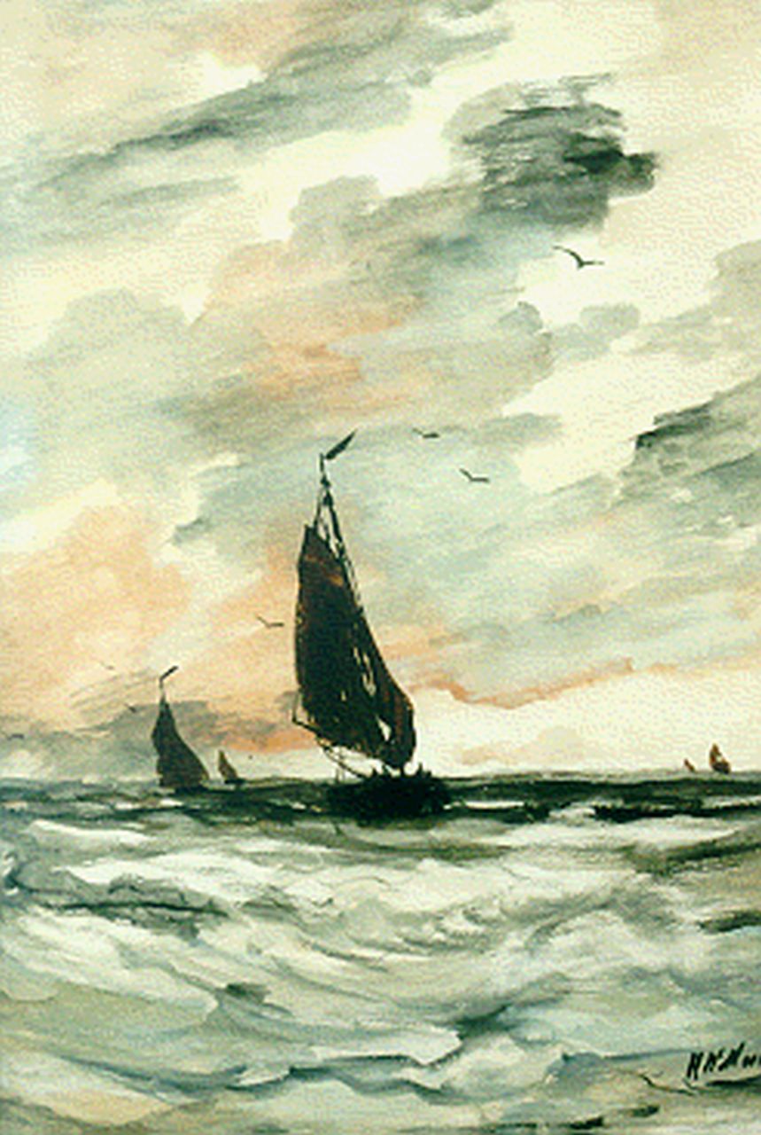 Mesdag H.W. | Hendrik Willem Mesdag, Schepen op ruwe zee, aquarel op papier 54,9 x 38,4 cm, gesigneerd rechtsonder Mesdag H.W. | Hendrik Willem Mesdag, Schepen op ruwe zee, aquarel op papier 54,9 x 38,4 cm, gesigneerd rechtsonder
