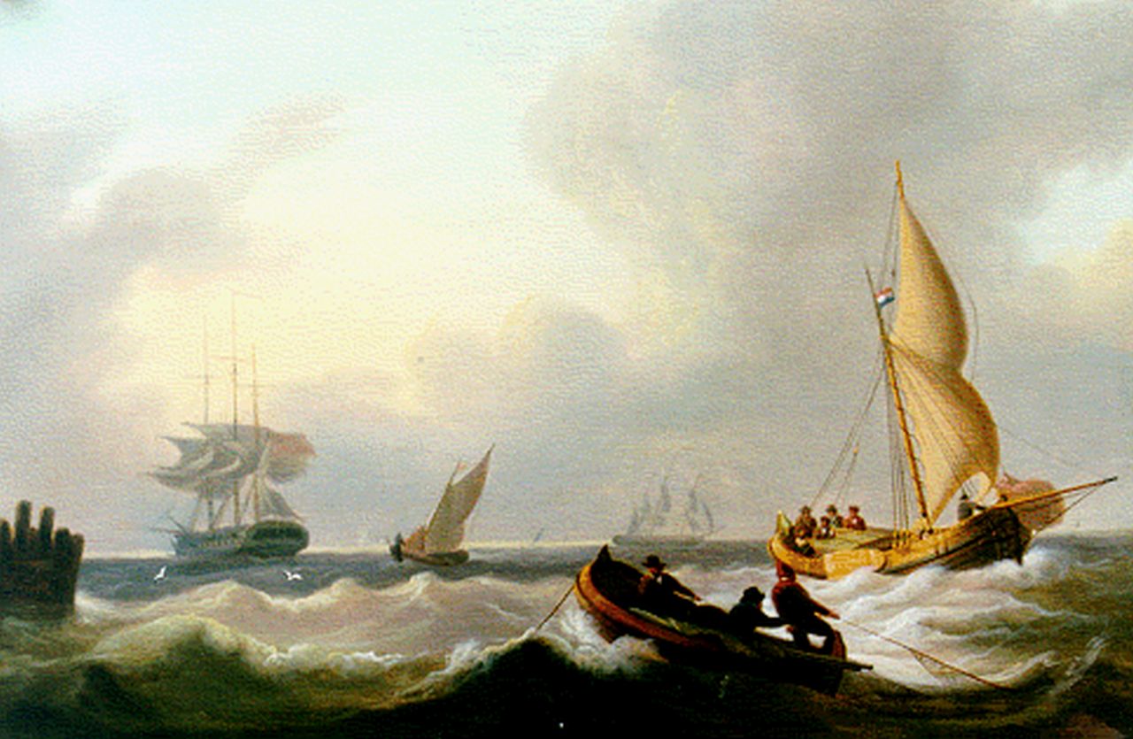 Kleyne D. | David Kleyne, Zeilschepen en visserssloep op zee, olieverf op paneel 25,0 x 37,0 cm Kleyne D. | David Kleyne, Zeilschepen en visserssloep op zee, olieverf op paneel 25,0 x 37,0 cm