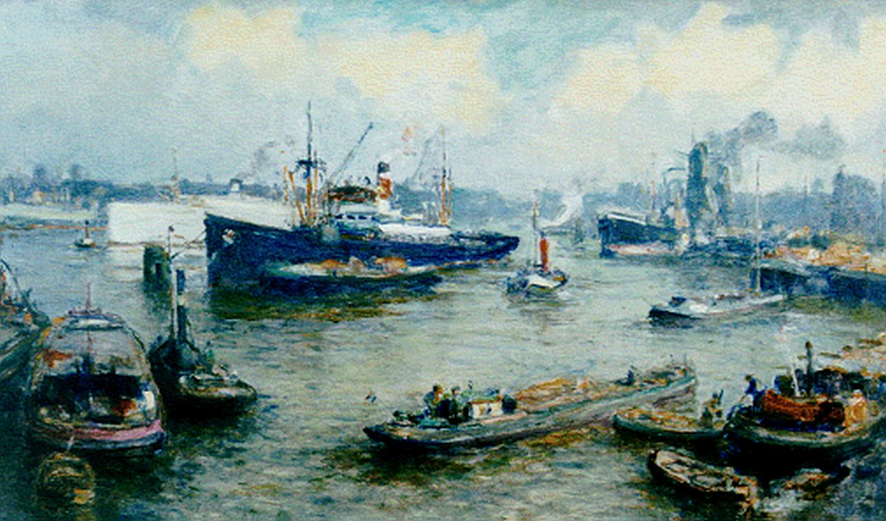 Moll E. | Evert Moll, Haven van Rotterdam, olieverf op doek 59,6 x 99,8 cm, gesigneerd linksonder Moll E. | Evert Moll, Haven van Rotterdam, olieverf op doek 59,6 x 99,8 cm, gesigneerd linksonder
