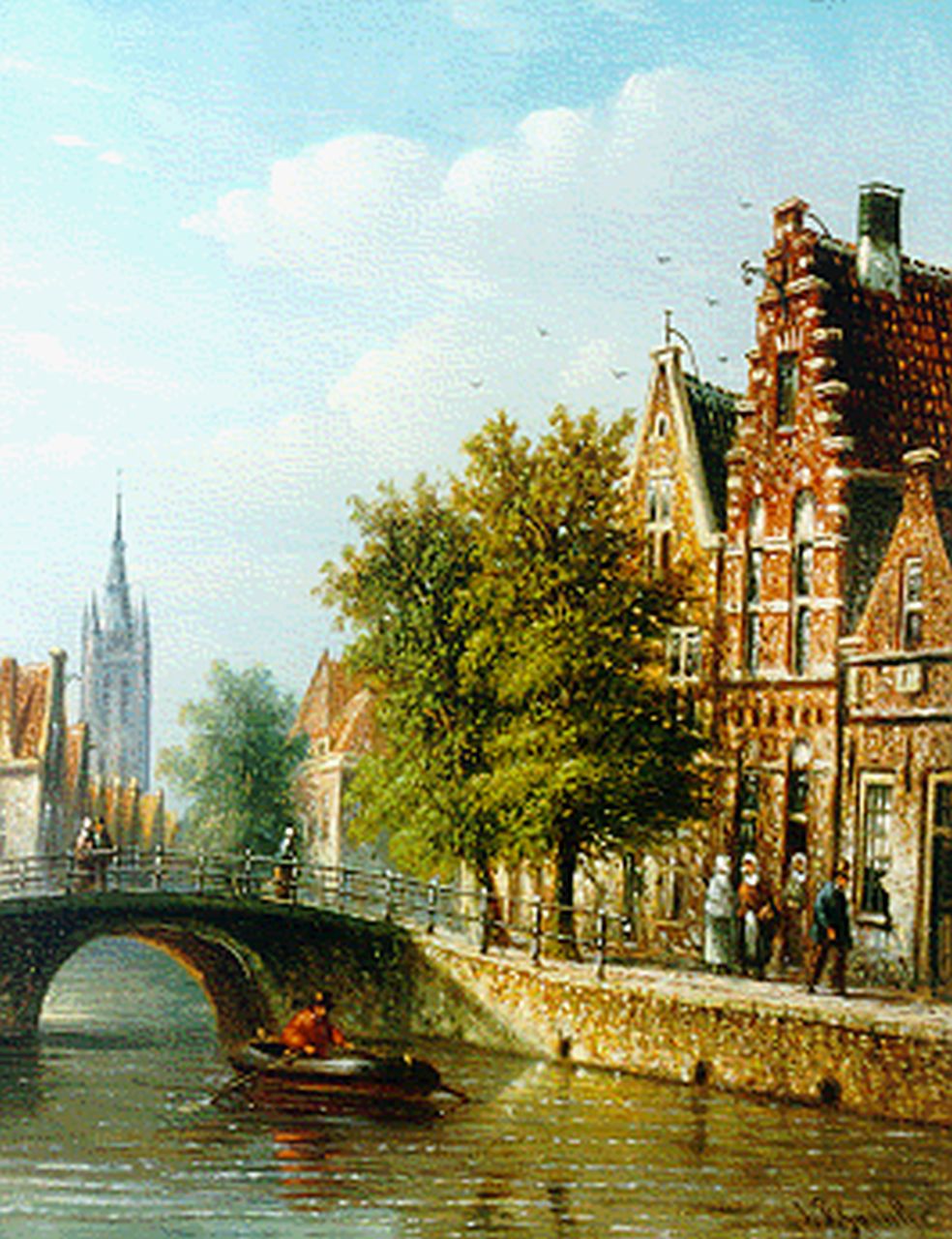 Spohler J.F. | Johannes Franciscus Spohler, Stadsgracht in de zomer, olieverf op paneel 20,4 x 15,8 cm, gesigneerd rechtsonder Spohler J.F. | Johannes Franciscus Spohler, Stadsgracht in de zomer, olieverf op paneel 20,4 x 15,8 cm, gesigneerd rechtsonder