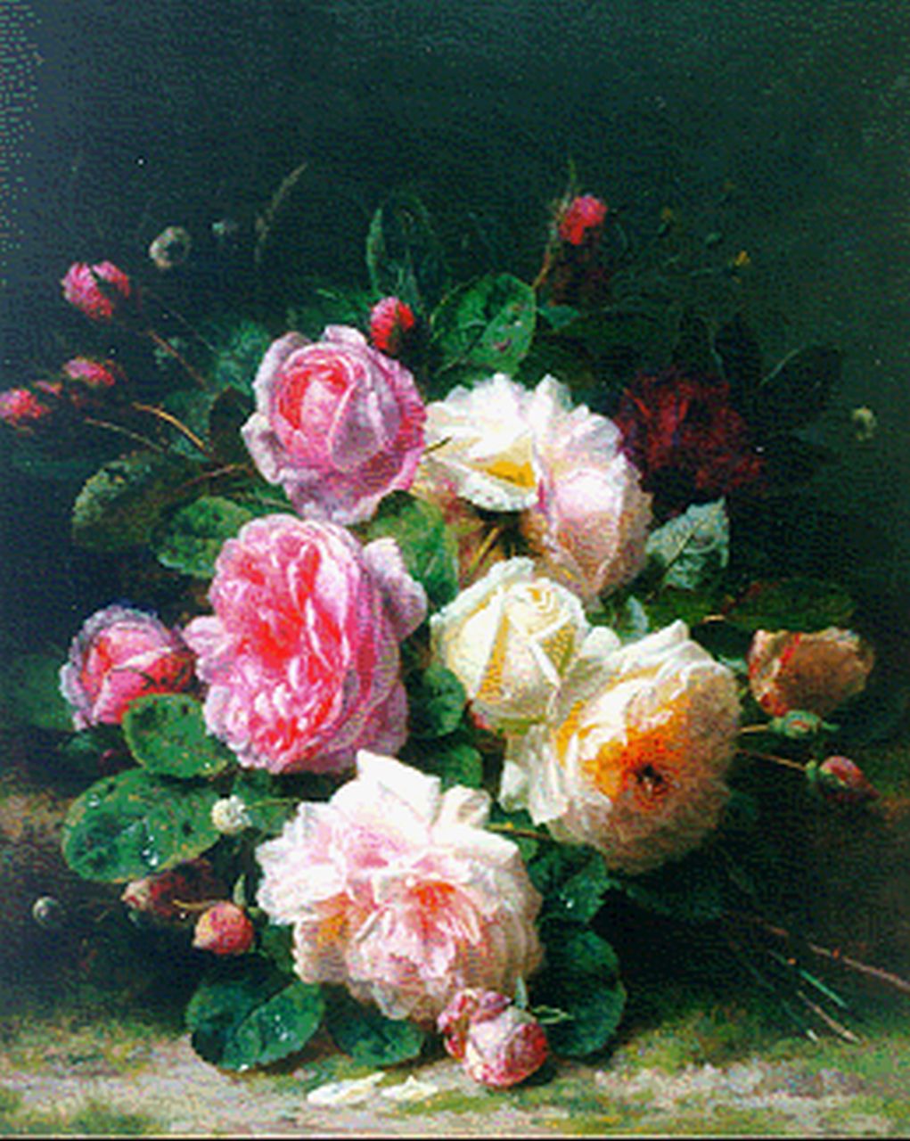 Robie J.B.  | Jean-Baptiste Robie, Rozen op bosgrond, olieverf op paneel 48,2 x 39,6 cm, gesigneerd rechtsonder