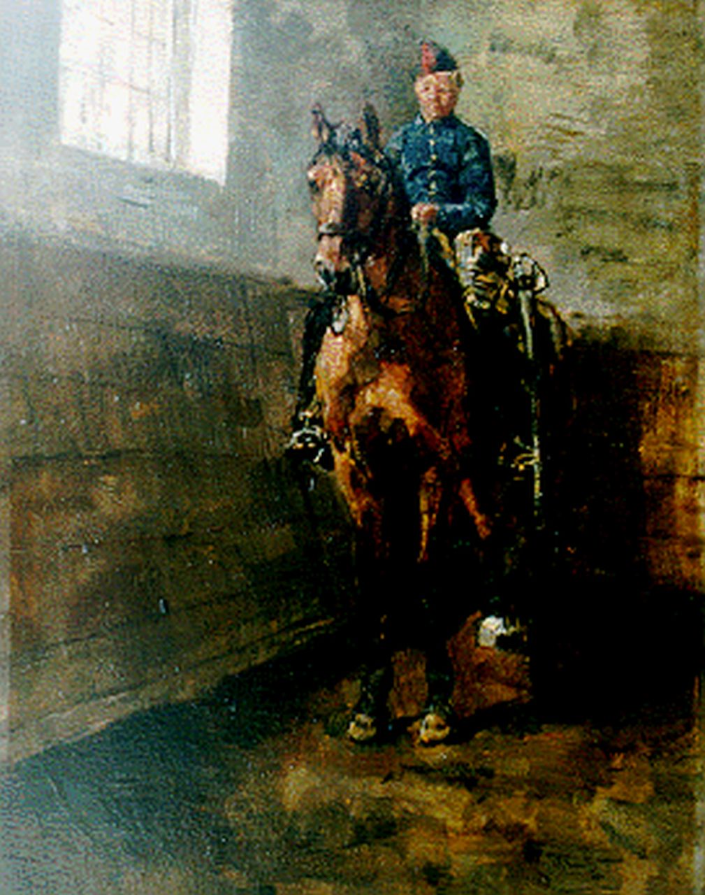 Israels I.L. | 'Isaac' Lazarus Israels, Huzaar van de rijschool van Bouree, olieverf op paneel 24,9 x 20,0 cm, gesigneerd rechtsonder en gedateerd 1880 Israels I.L. | 'Isaac' Lazarus Israels, Huzaar van de rijschool van Bouree, olieverf op paneel 24,9 x 20,0 cm, gesigneerd rechtsonder en gedateerd 1880