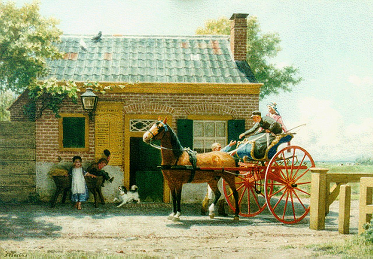Famars Testas W. de | Willem de Famars Testas, Hollandse boerensjees en tolhek, aquarel op papier 38,0 x 54,0 cm, gesigneerd linksonder en verso gedateerd 1877 Famars Testas W. de | Willem de Famars Testas, Hollandse boerensjees en tolhek, aquarel op papier 38,0 x 54,0 cm, gesigneerd linksonder en verso gedateerd 1877
