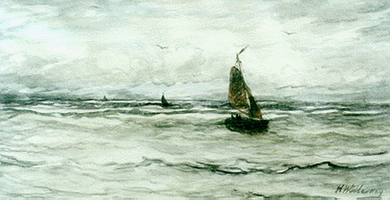 Mesdag H.W. | Hendrik Willem Mesdag, Bomschuiten op zee, aquarel op papier 36,3 x 65,7 cm, gesigneerd rechtsonder Mesdag H.W. | Hendrik Willem Mesdag, Bomschuiten op zee, aquarel op papier 36,3 x 65,7 cm, gesigneerd rechtsonder