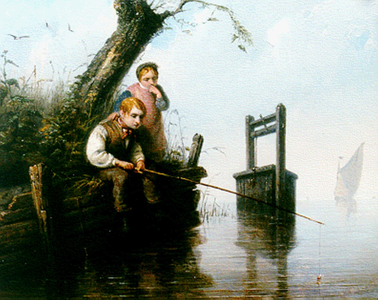 Vaarberg J.C.  | Joannes Christoffel Vaarberg, Kinderen aan het water, olieverf op paneel 23,2 x 29,5 cm, gesigneerd verso en gedateerd '50
