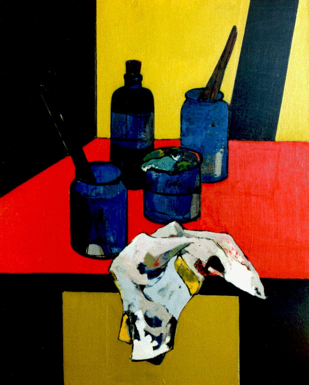 Kagie J.L.  | Johannes Leonardus 'Jan' Kagie, Verfpotjes met penselen, olieverf op doek 100,0 x 80,1 cm, gesigneerd rechtsonder