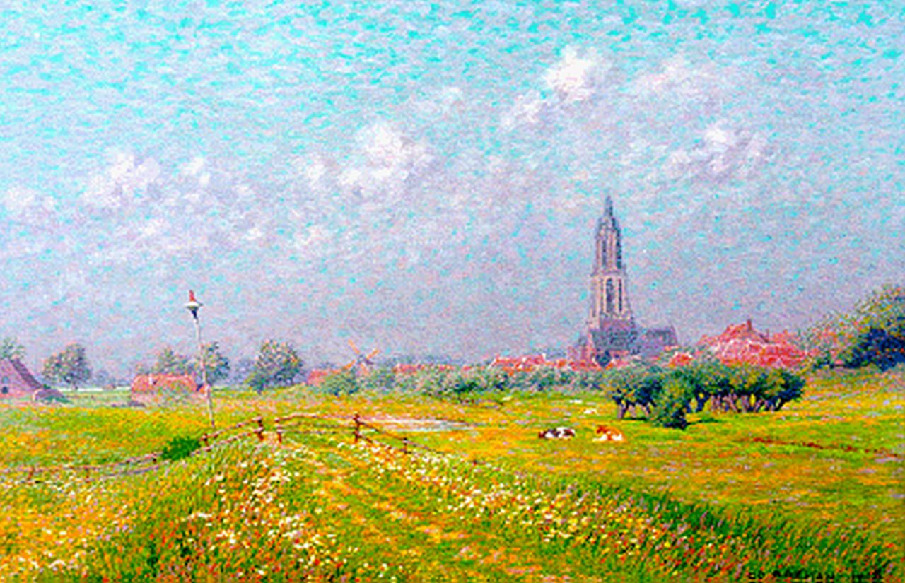 Breman A.J.  | Ahazueros Jacobus 'Co' Breman, Voorjaarsmorgen, gezicht op Rhenen, olieverf op doek 46,0 x 70,5 cm, gesigneerd rechtsonder en gedateerd 1908