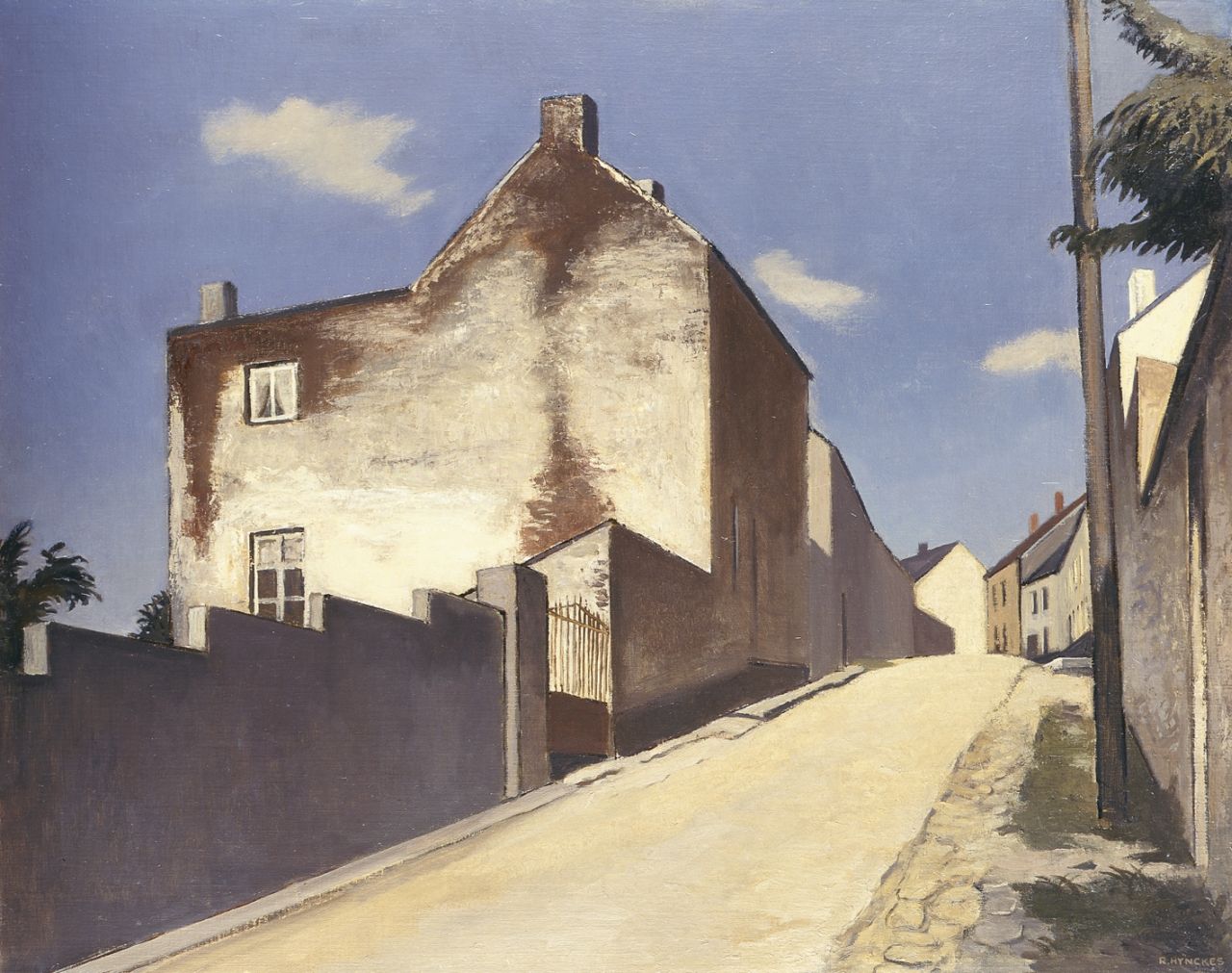 Hynckes R. | Raoul Hynckes, Zonnig dorpsstraatje, olieverf op doek op schildersboard 52,0 x 64,9 cm, gesigneerd rechtsonder Hynckes R. | Raoul Hynckes, Zonnig dorpsstraatje, olieverf op doek op schildersboard 52,0 x 64,9 cm, gesigneerd rechtsonder