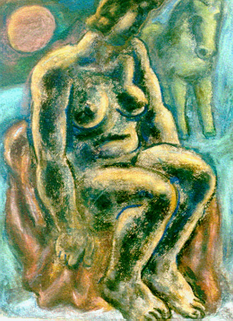 Gestel L. | Leendert 'Leo' Gestel, Zittende vrouw met paard, pastel op papier 63,0 x 48,0 cm, gesigneerd linksonder en gedateerd '32 Gestel L. | Leendert 'Leo' Gestel, Zittende vrouw met paard, pastel op papier 63,0 x 48,0 cm, gesigneerd linksonder en gedateerd '32