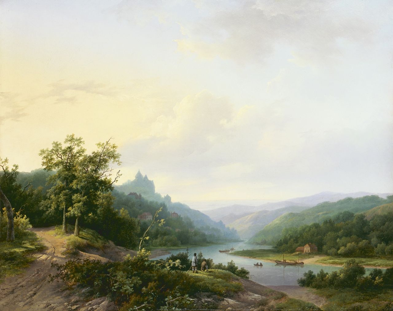 Koekkoek I M.A. | Marinus Adrianus Koekkoek I, Duits rivierlandschap, olieverf op doek 48,8 x 61,4 cm, gesigneerd linksonder en gedateerd 1842 Koekkoek I M.A. | Marinus Adrianus Koekkoek I, Duits rivierlandschap, olieverf op doek 48,8 x 61,4 cm, gesigneerd linksonder en gedateerd 1842