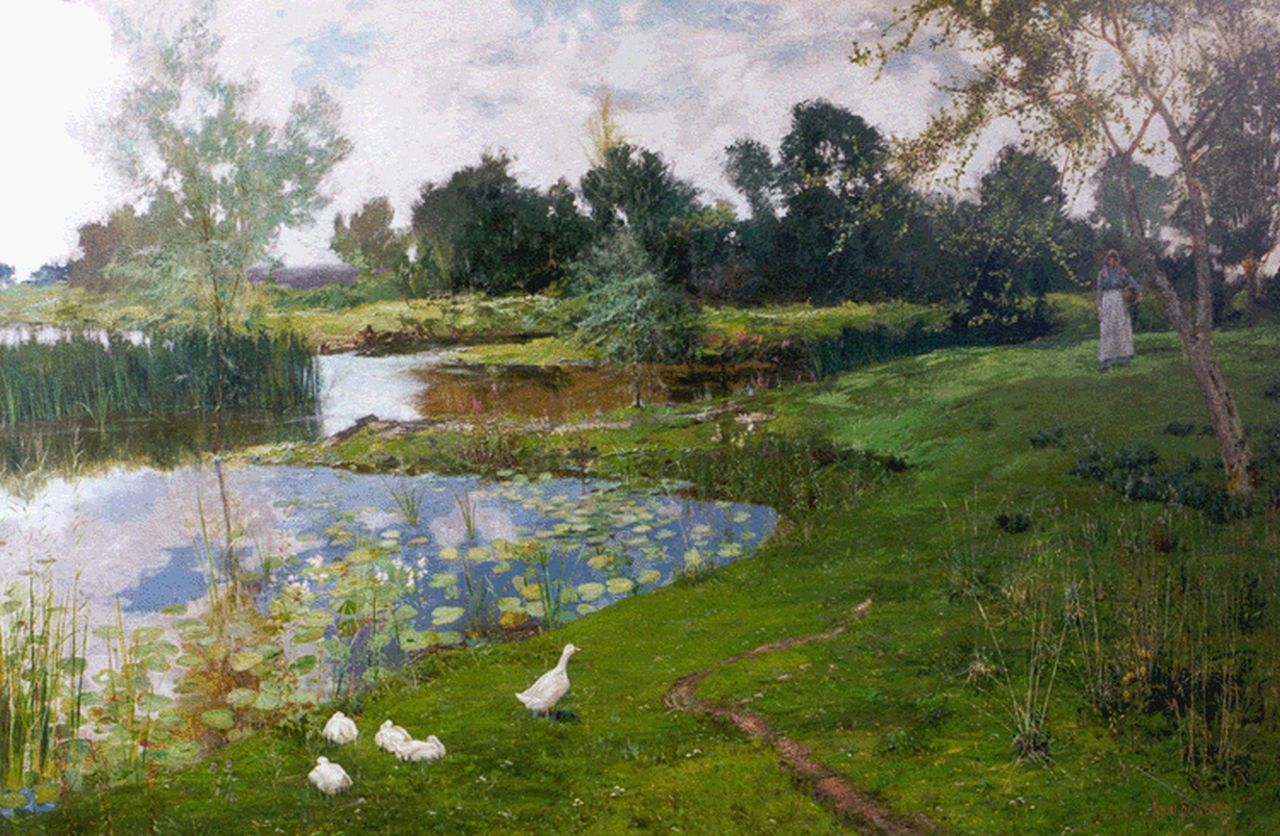Sowerby J.G. | John G. Sowerby, Zomers weidelandschap met eenden, olieverf op doek 103,0 x 152,5 cm, gesigneerd rechtsonder Sowerby J.G. | John G. Sowerby, Zomers weidelandschap met eenden, olieverf op doek 103,0 x 152,5 cm, gesigneerd rechtsonder