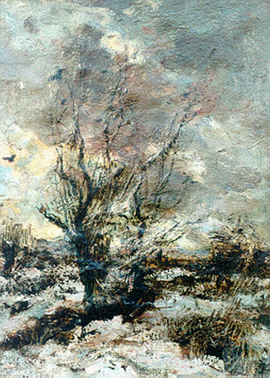 Maris J.H. | Jacobus Hendricus 'Jacob' Maris, Boom in de winter, olieverf op doek 29,9 x 22,5 cm, gesigneerd rechtsonder Maris J.H. | Jacobus Hendricus 'Jacob' Maris, Boom in de winter, olieverf op doek 29,9 x 22,5 cm, gesigneerd rechtsonder