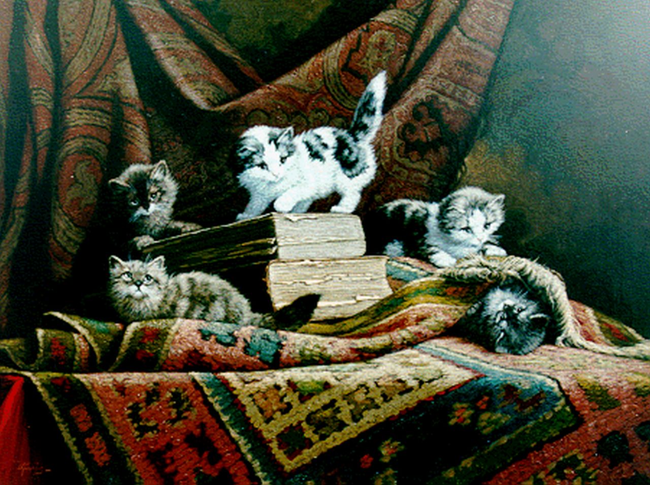 Raaphorst C. | Cornelis Raaphorst, Vijf jonge katjes, olieverf op doek 59,5 x 79,6 cm, gesigneerd linksonder Raaphorst C. | Cornelis Raaphorst, Vijf jonge katjes, olieverf op doek 59,5 x 79,6 cm, gesigneerd linksonder