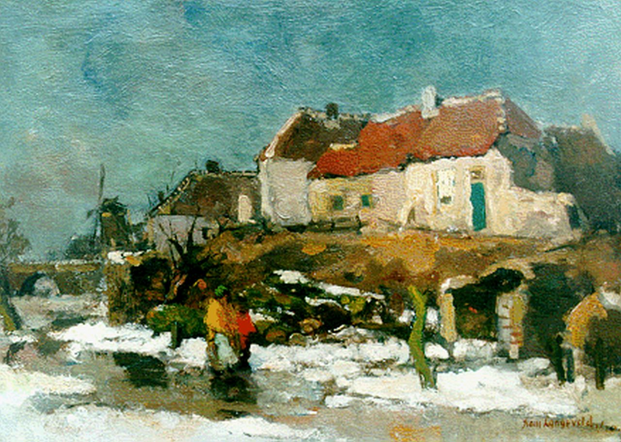 Langeveld F.A.  | Franciscus Arnoldus 'Frans' Langeveld, Winterlandschap met figuren, olieverf op doek 35,3 x 49,1 cm, gesigneerd rechtsonder en gedateerd 1-'20