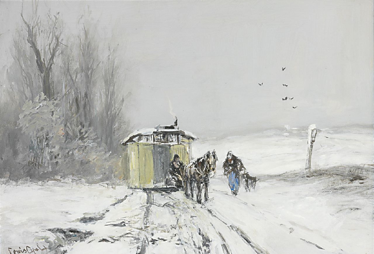 Apol L.F.H. | Lodewijk Franciscus Hendrik 'Louis' Apol, Woonwagen in een winterlandschap, gouache op papier 43,8 x 62,5 cm, gesigneerd linksonder Apol L.F.H. | Lodewijk Franciscus Hendrik 'Louis' Apol, Woonwagen in een winterlandschap, gouache op papier 43,8 x 62,5 cm, gesigneerd linksonder