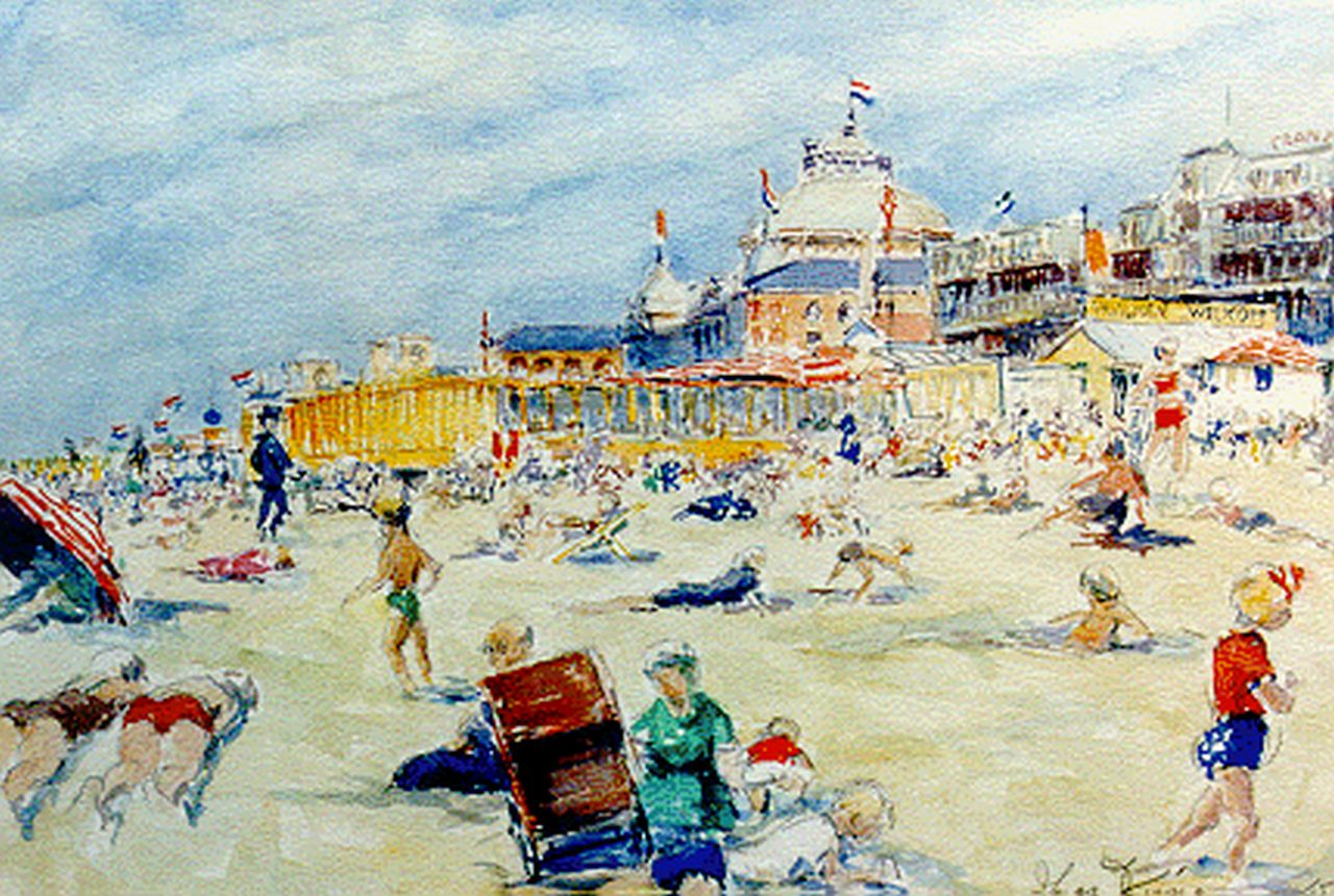 Visser J. | Jacob 'Jaap' Visser, Zomers gezicht op Scheveningen met het Kurhaus, aquarel op papier 36,0 x 51,3 cm, gesigneerd rechtsonder en gedateerd '47 Visser J. | Jacob 'Jaap' Visser, Zomers gezicht op Scheveningen met het Kurhaus, aquarel op papier 36,0 x 51,3 cm, gesigneerd rechtsonder en gedateerd '47