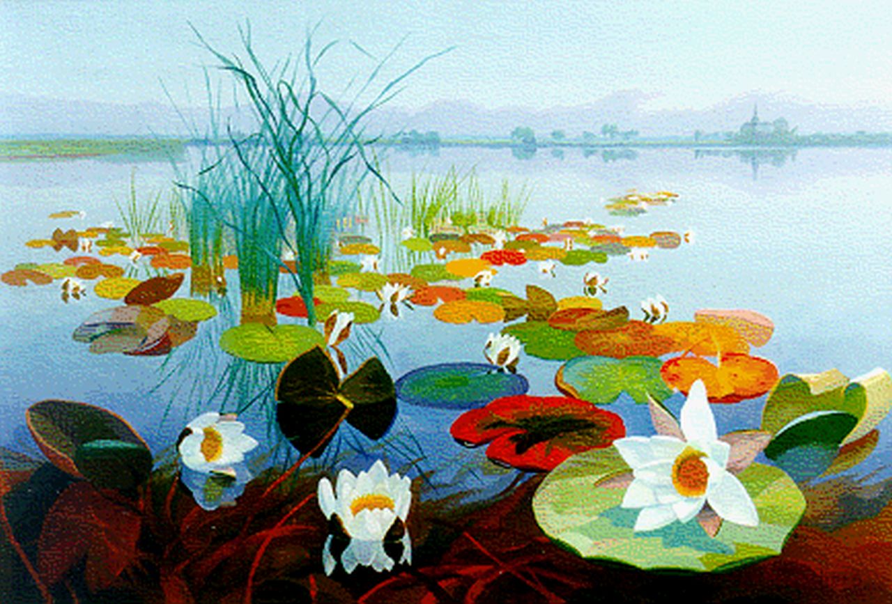 Smorenberg D. | Dirk Smorenberg, Waterlelies in de Loosdrechtse Plassen, olieverf op doek 45,0 x 65,0 cm, gesigneerd rechtsonder en gedateerd '23 Smorenberg D. | Dirk Smorenberg, Waterlelies in de Loosdrechtse Plassen, olieverf op doek 45,0 x 65,0 cm, gesigneerd rechtsonder en gedateerd '23