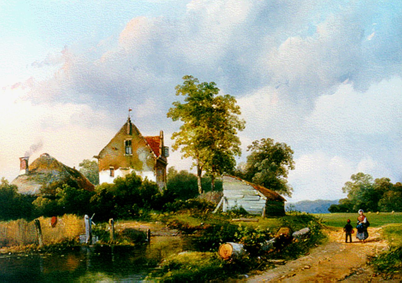 Dona A.F.  | Antonie Franciscus Dona, Zomers landschap met boerenhoeve, olieverf op paneel 25,6 x 36,6 cm, gesigneerd rechtsonder en gedateerd '50