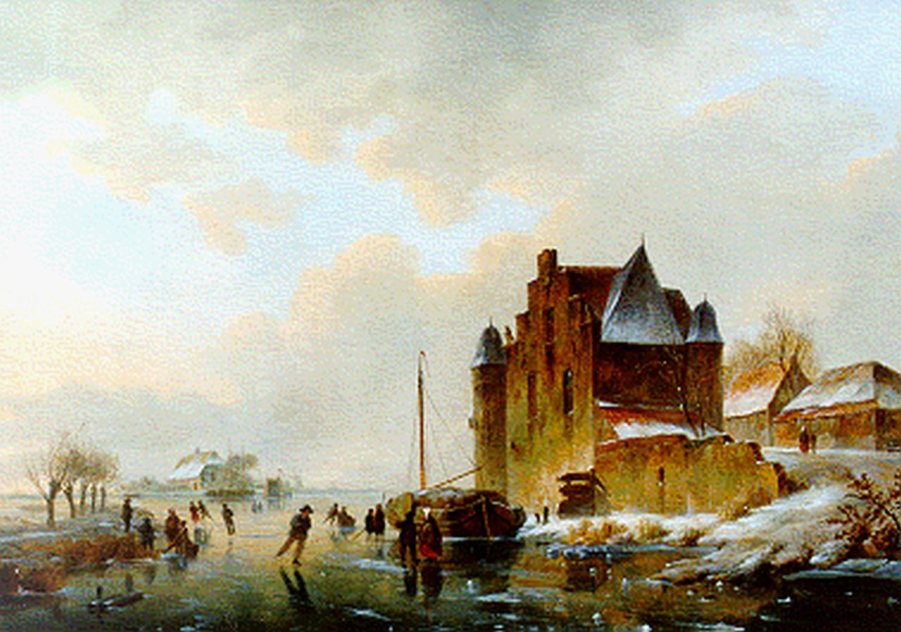 Straaten B. van | Bruno van Straaten, Winterlandschap met schaatsers (pendant), olieverf op paneel 37,4 x 51,5 cm, gesigneerd rechtsonder