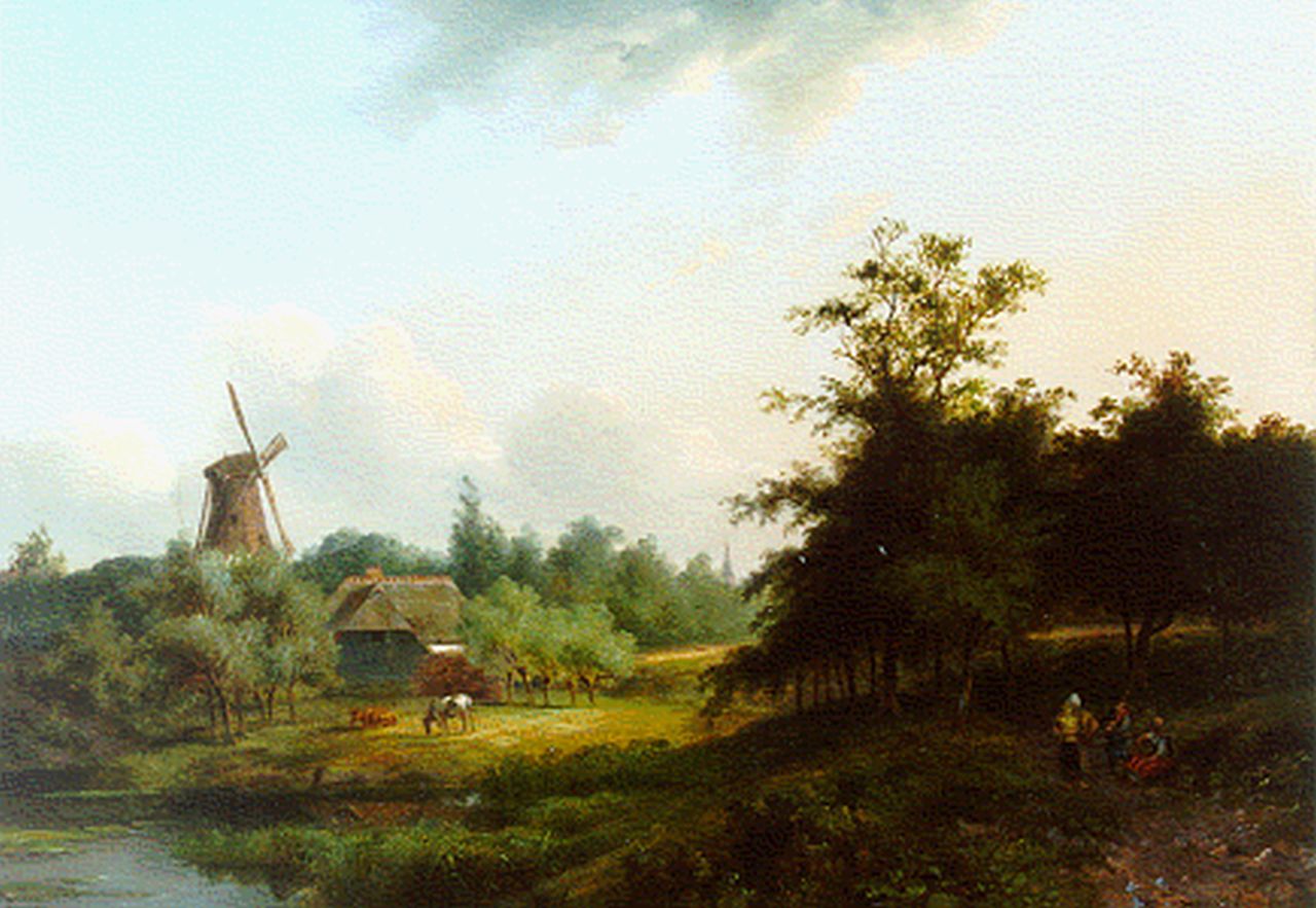 Straaten B. van | Bruno van Straaten, Zomerlandschap met molen (pendant), olieverf op paneel 37,3 x 51,8 cm, gesigneerd rechtsonder Straaten B. van | Bruno van Straaten, Zomerlandschap met molen (pendant), olieverf op paneel 37,3 x 51,8 cm, gesigneerd rechtsonder