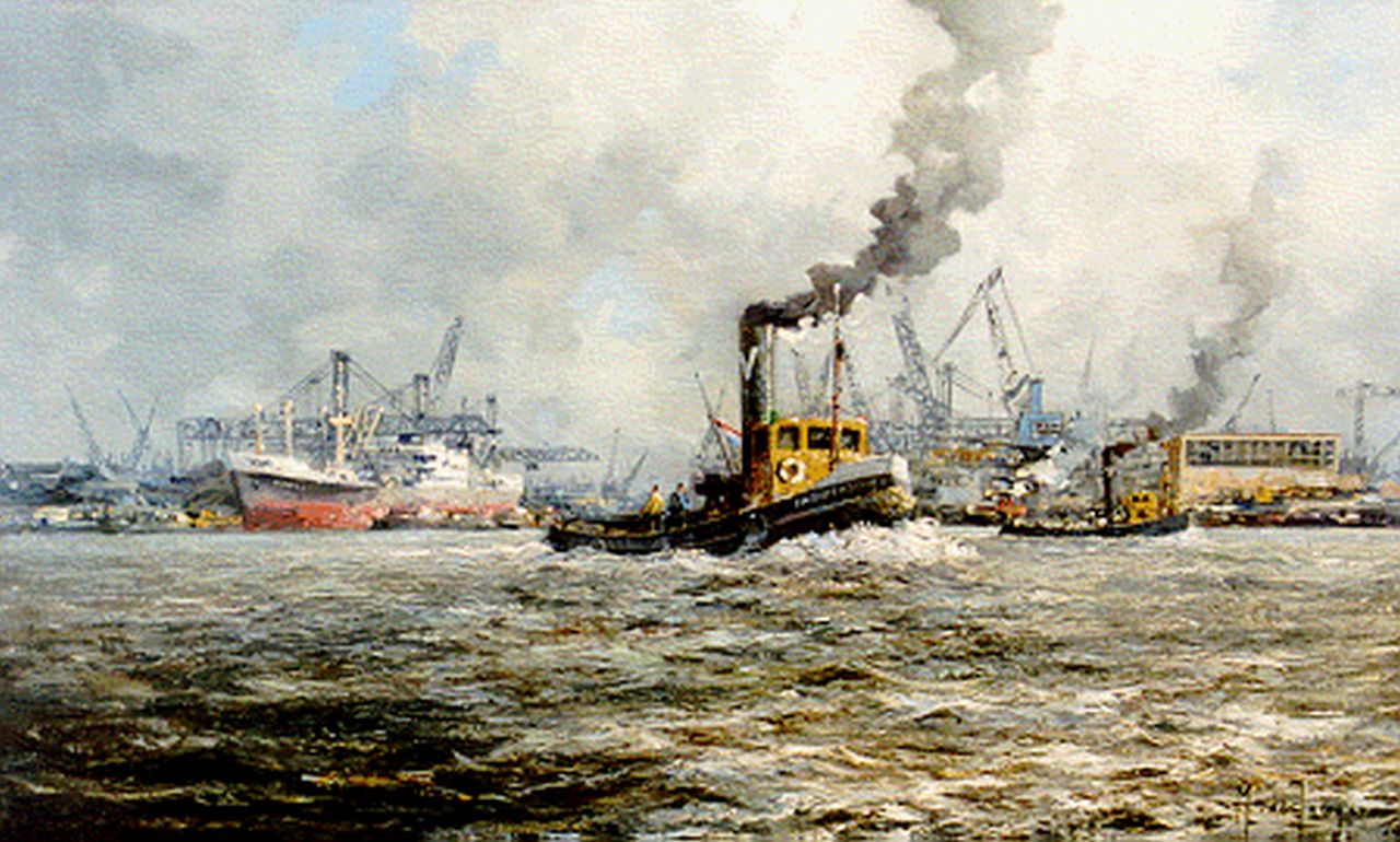 Drulman M.J.  | Marinus Johannes Drulman, Haven van Rotterdam, olieverf op doek 60,1 x 99,5 cm, gesigneerd rechtsonder