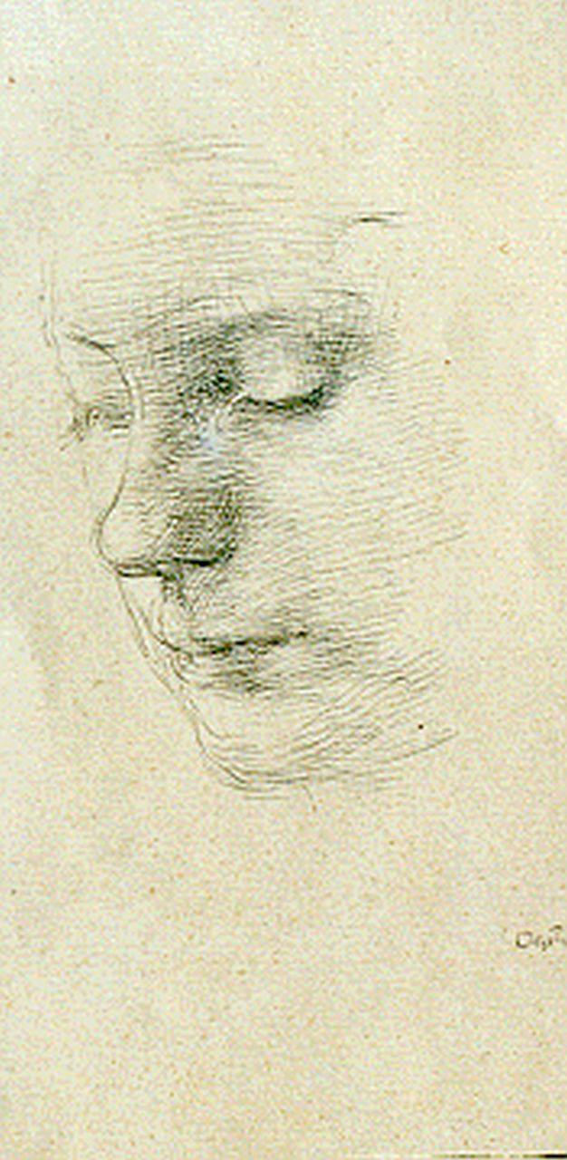 Oepts W.A.  | Willem Anthonie 'Wim' Oepts, Studie van een vrouwenhoofd, pen op papier 20,0 x 11,5 cm, gesigneerd rechtsonder en gedateerd '36