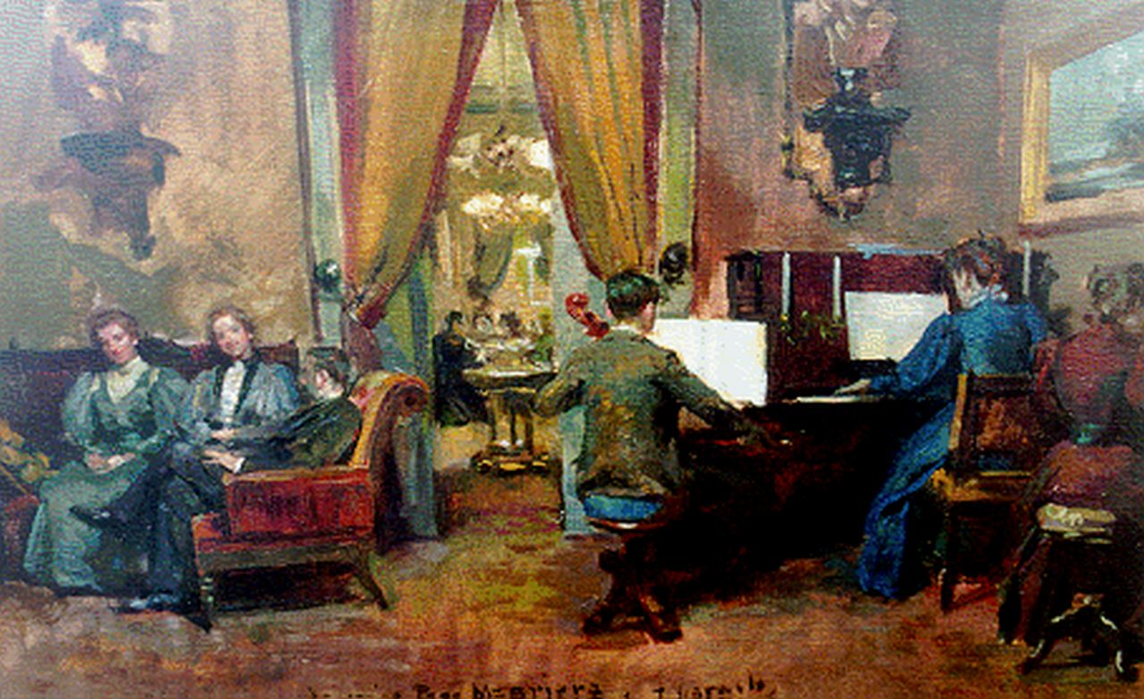 Garnelo J. | Jose Garnelo, Het recital, olieverf op doek 29,3 x 46,5 cm, gesigneerd middenonder en gedateerd '96 Garnelo J. | Jose Garnelo, Het recital, olieverf op doek 29,3 x 46,5 cm, gesigneerd middenonder en gedateerd '96