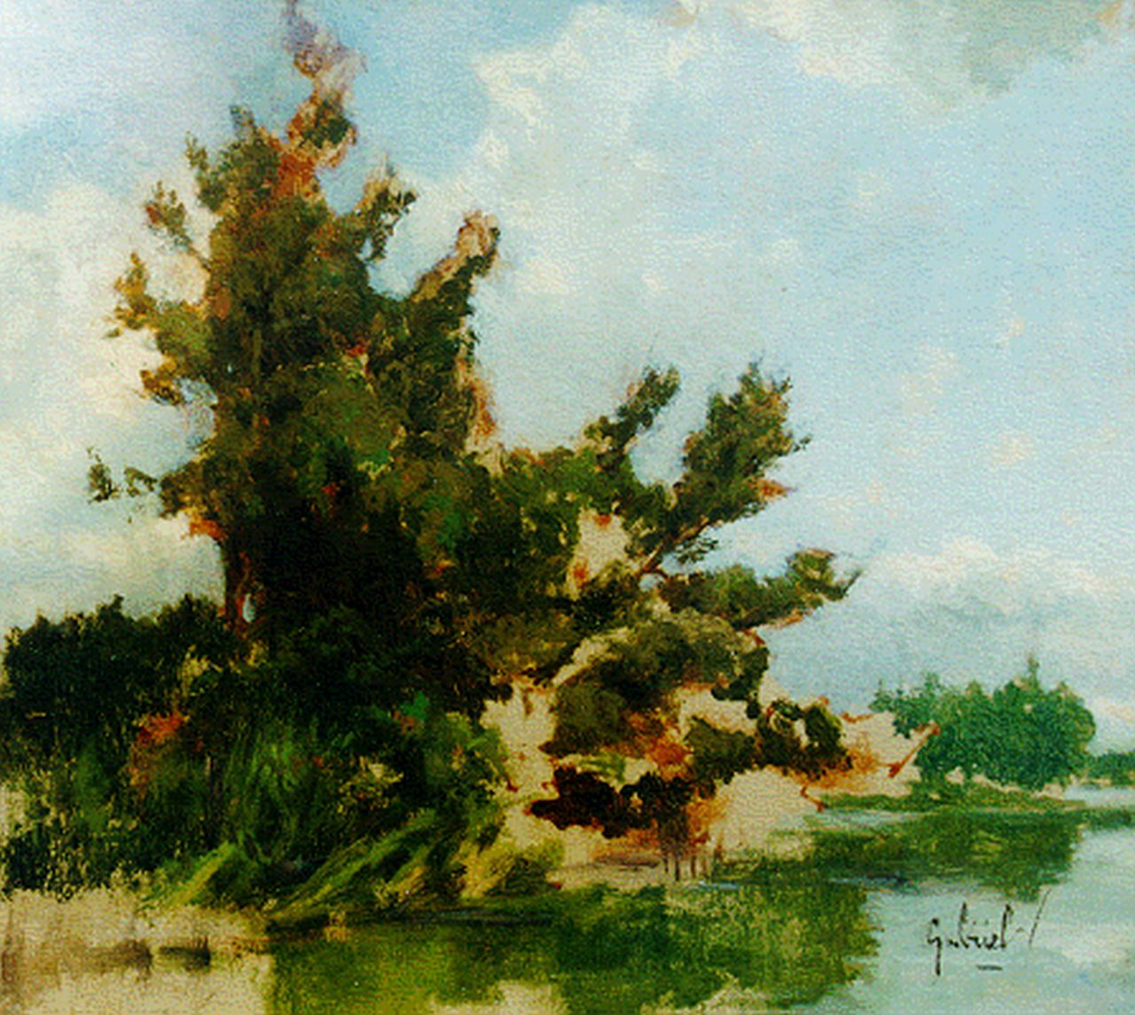 Gabriel P.J.C.  | Paul Joseph Constantin 'Constan(t)' Gabriel, Landschap met ven (schets), olieverf op paneel 28,4 x 31,7 cm, gesigneerd rechtsonder