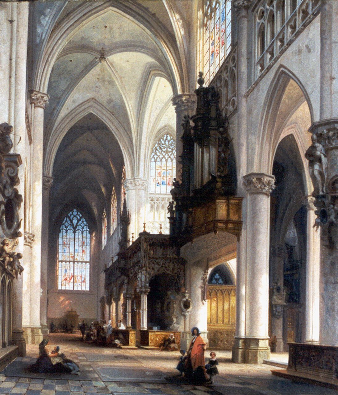 Genisson J.V. | Jules Victor Genisson, Interieur van de St.-Gummarus te Lier, olieverf op doek 75,2 x 64,4 cm, gesigneerd linksonder en gedateerd 1852 Genisson J.V. | Jules Victor Genisson, Interieur van de St.-Gummarus te Lier, olieverf op doek 75,2 x 64,4 cm, gesigneerd linksonder en gedateerd 1852