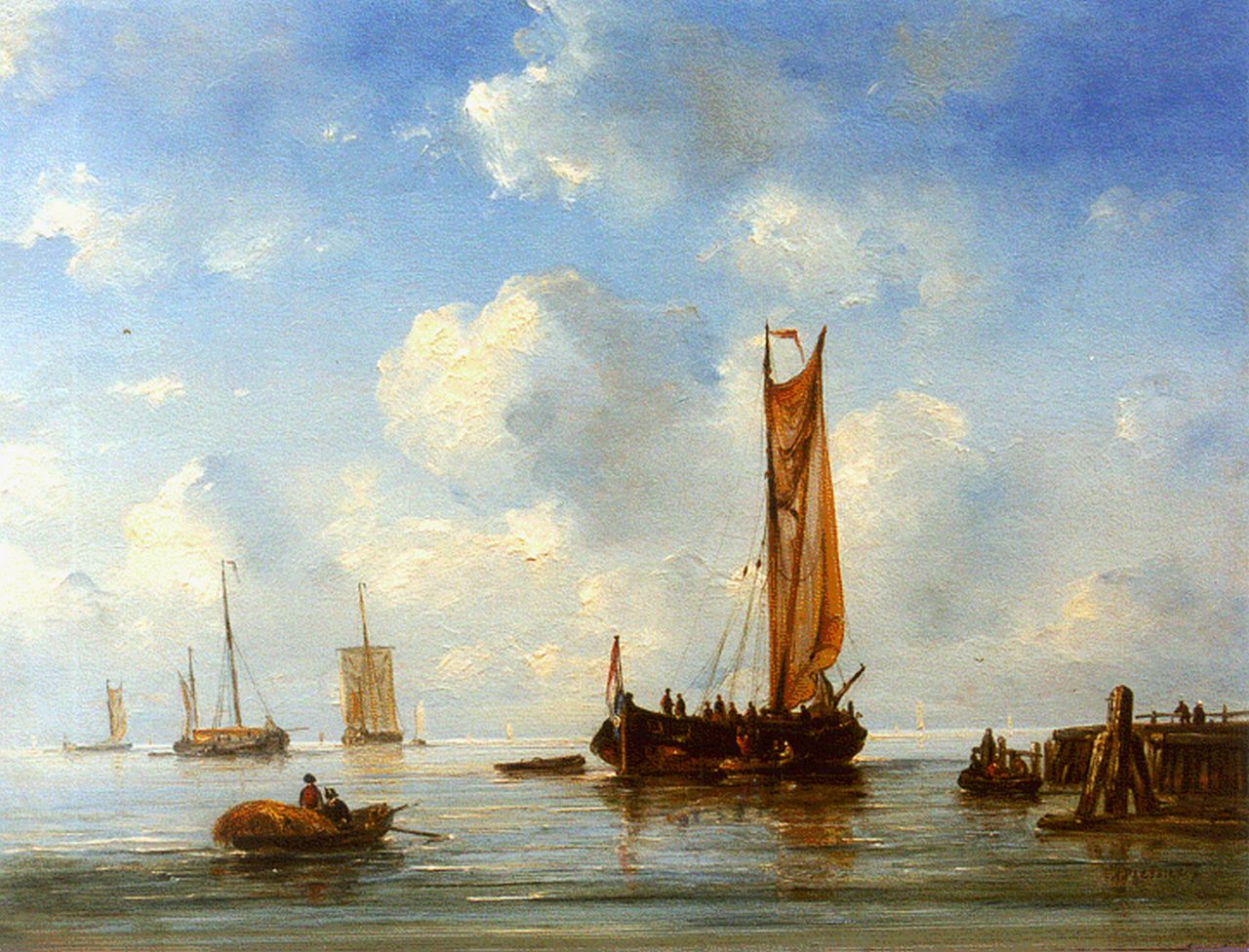 Pleijsier A. | Ary Pleijsier, Vissersschepen bij een havenhoofd bij kalme zee, olieverf op paneel 31,4 x 41,2 cm, gesigneerd rechtsonder Pleijsier A. | Ary Pleijsier, Vissersschepen bij een havenhoofd bij kalme zee, olieverf op paneel 31,4 x 41,2 cm, gesigneerd rechtsonder