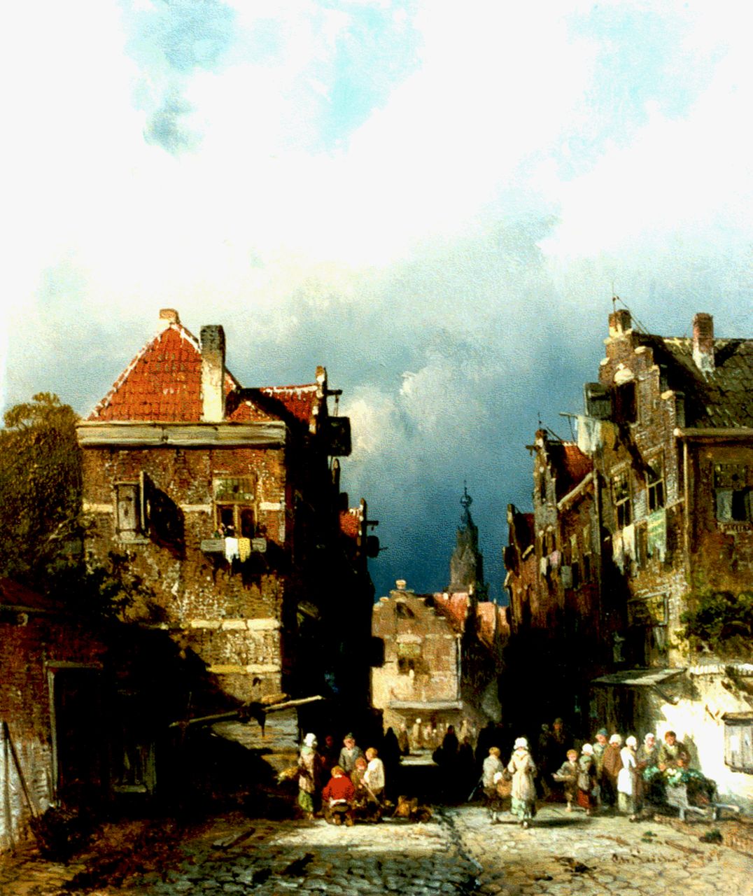 Leickert C.H.J. | 'Charles' Henri Joseph Leickert, Een zomerse dag in de stad, olieverf op paneel 32,7 x 27,9 cm, gesigneerd rechtsonder en gedateerd '55 Leickert C.H.J. | 'Charles' Henri Joseph Leickert, Een zomerse dag in de stad, olieverf op paneel 32,7 x 27,9 cm, gesigneerd rechtsonder en gedateerd '55