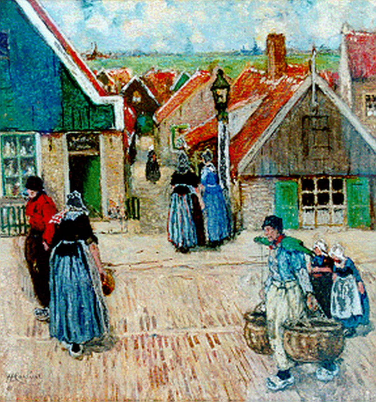 Cassiers H.P.E.V. | Henricus Paulus Emilius Victor 'Henri' Cassiers, De dijk in Volendam, gouache op papier 25,0 x 25,0 cm, gesigneerd linksonder Cassiers H.P.E.V. | Henricus Paulus Emilius Victor 'Henri' Cassiers, De dijk in Volendam, gouache op papier 25,0 x 25,0 cm, gesigneerd linksonder